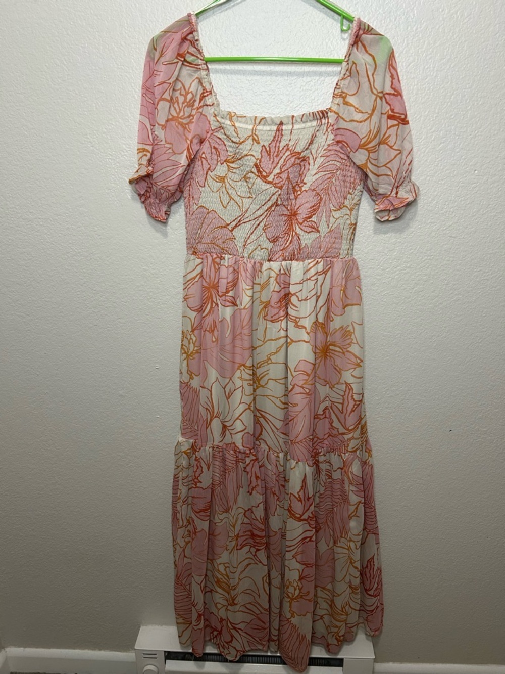 Patrons of Peace Pink Floral Shirred Cottagecore Maxi Dress Puff Sleeve Medium - Picture 4 of 9